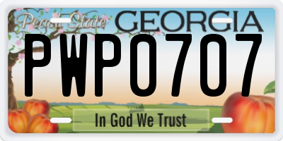 GA license plate PWP0707
