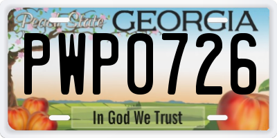 GA license plate PWP0726