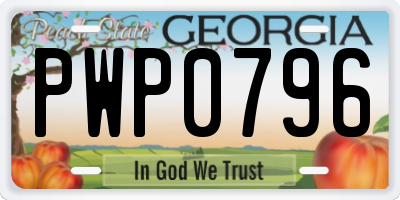 GA license plate PWP0796