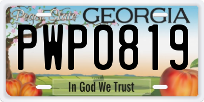 GA license plate PWP0819