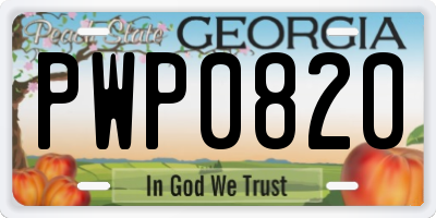 GA license plate PWP0820