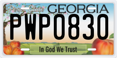 GA license plate PWP0830