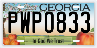 GA license plate PWP0833