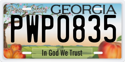 GA license plate PWP0835