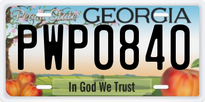 GA license plate PWP0840