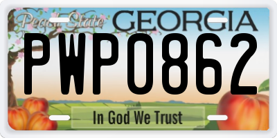 GA license plate PWP0862