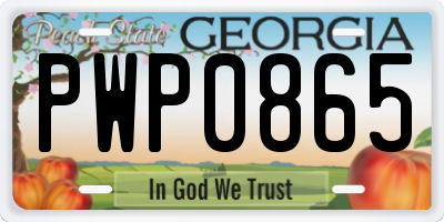 GA license plate PWP0865