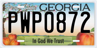 GA license plate PWP0872