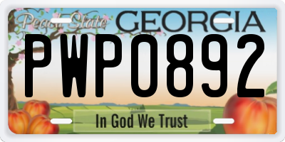 GA license plate PWP0892