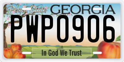 GA license plate PWP0906