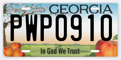 GA license plate PWP0910