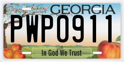 GA license plate PWP0911