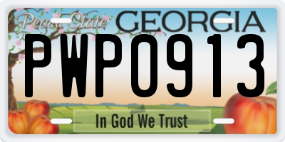 GA license plate PWP0913