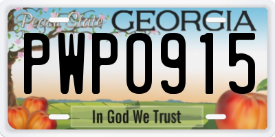GA license plate PWP0915