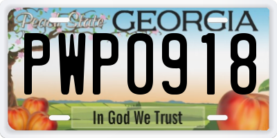 GA license plate PWP0918