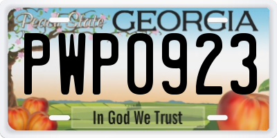 GA license plate PWP0923