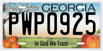 GA license plate PWP0925