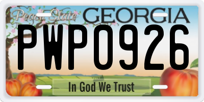 GA license plate PWP0926
