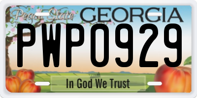 GA license plate PWP0929