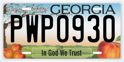 GA license plate PWP0930