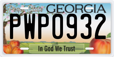 GA license plate PWP0932