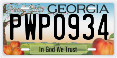 GA license plate PWP0934