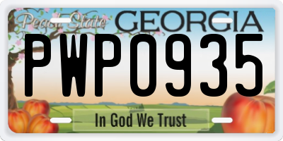 GA license plate PWP0935