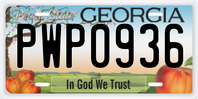 GA license plate PWP0936