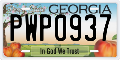GA license plate PWP0937