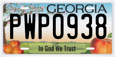 GA license plate PWP0938