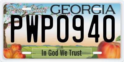 GA license plate PWP0940