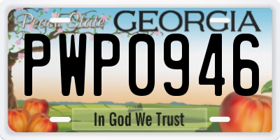 GA license plate PWP0946