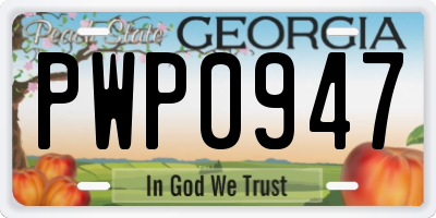 GA license plate PWP0947