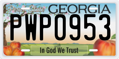 GA license plate PWP0953