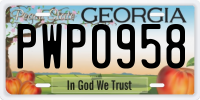 GA license plate PWP0958