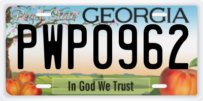 GA license plate PWP0962