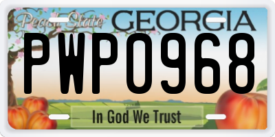 GA license plate PWP0968