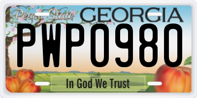 GA license plate PWP0980