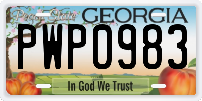 GA license plate PWP0983
