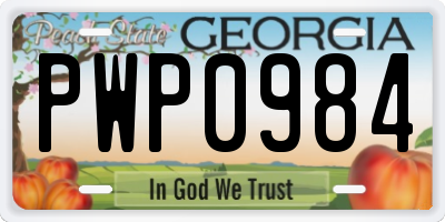 GA license plate PWP0984