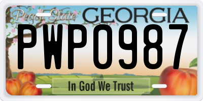 GA license plate PWP0987
