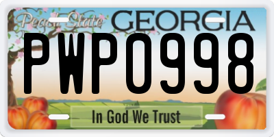 GA license plate PWP0998
