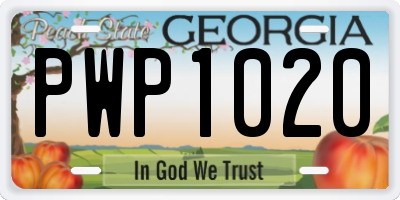 GA license plate PWP1020
