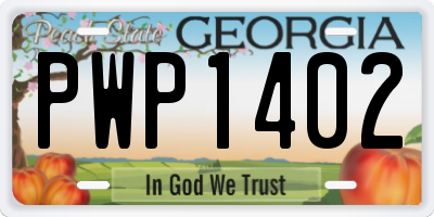 GA license plate PWP1402