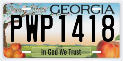 GA license plate PWP1418