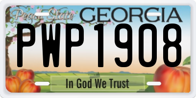 GA license plate PWP1908