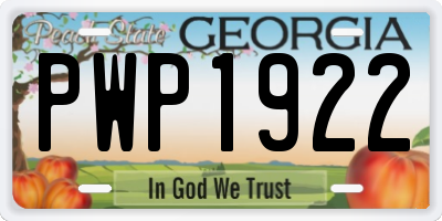 GA license plate PWP1922