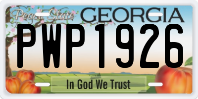 GA license plate PWP1926
