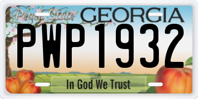 GA license plate PWP1932