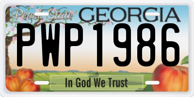 GA license plate PWP1986